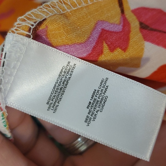 Revolve Maia Colorful Tropical Floral Dress Size 14 Ruffle Sleeve Tie V- Neck - Picture 9 of 12